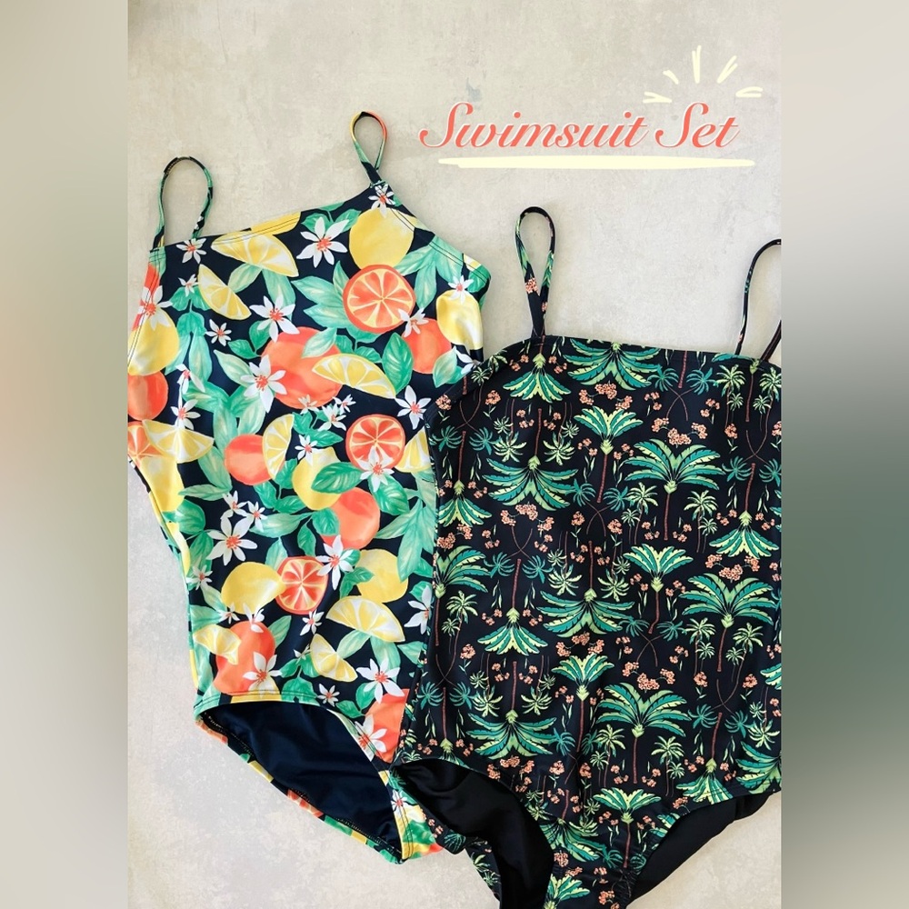 BUNDLE of Girls’ One Piece Swimsuits Summer Tropical Citrus Palm Trees